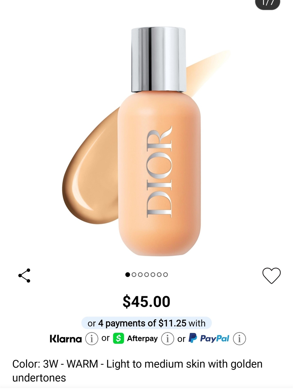 Dior Backstage Face And Body Foundation - Warm Golden Peach (3W)